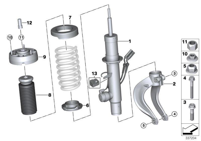 Стойка амортизатора Пд VDC/доп.элементы для BMW F15 X5 50iX 4.0 N63N (схема запчастей)