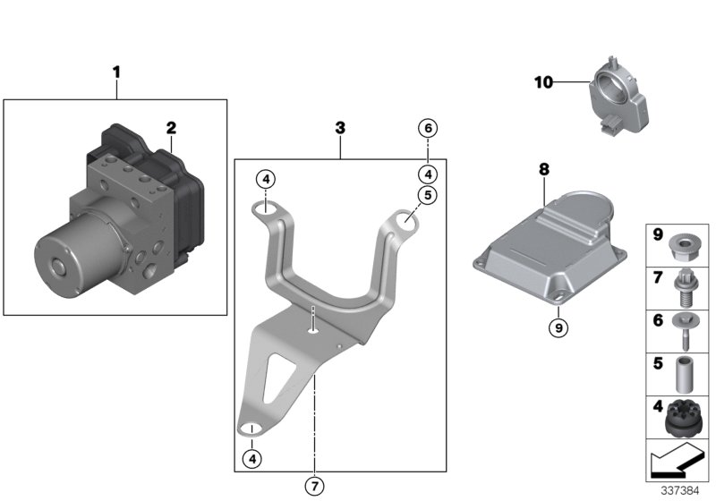 Гидроагрегат DXC/крепление/датчики для BMW F15 X5 40dX N57Z (схема запчастей)