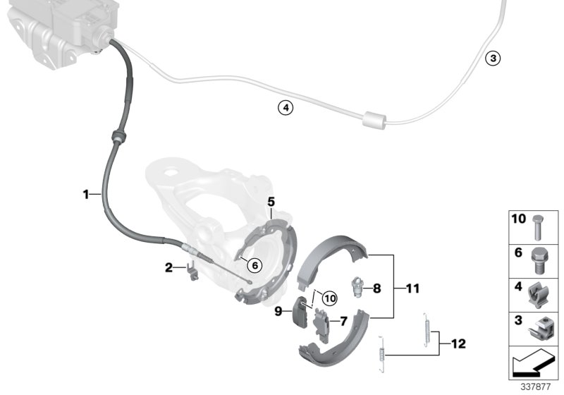 Стояночный тормоз/тормозные колодки для BMW E70N X5 M50dX N57X (схема запчастей)