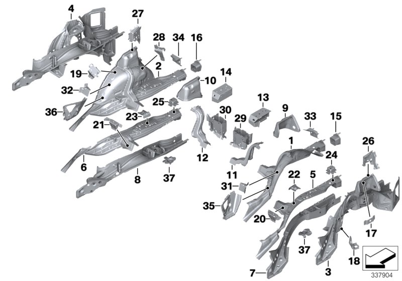 Брызговик Зд/детали днища для BMW F36 430dX N57N (схема запчастей)
