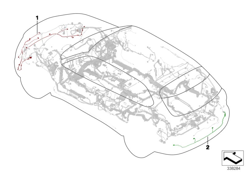 Пучки проводов бампера Пд/Зд для BMW F15 X5 25dX B47 (схема запчастей)