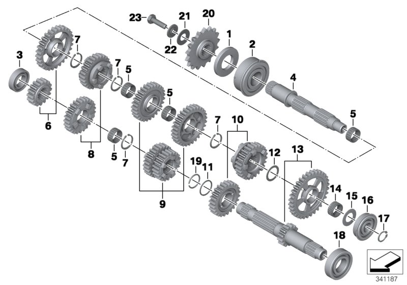 6-ступенчатая КПП/детали блока шестерен для BMW K75 F 800 GS Adve. 16 (0B55, 0B65) 0 (схема запчастей)