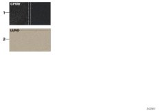 Стр.с образцами, цвета обивки кожа/ткань для BMW E70 X5 4.8i N62N (схема запасных частей)