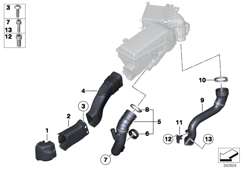 Воздуховод для BMW RR5 Wraith N74R (схема запчастей)