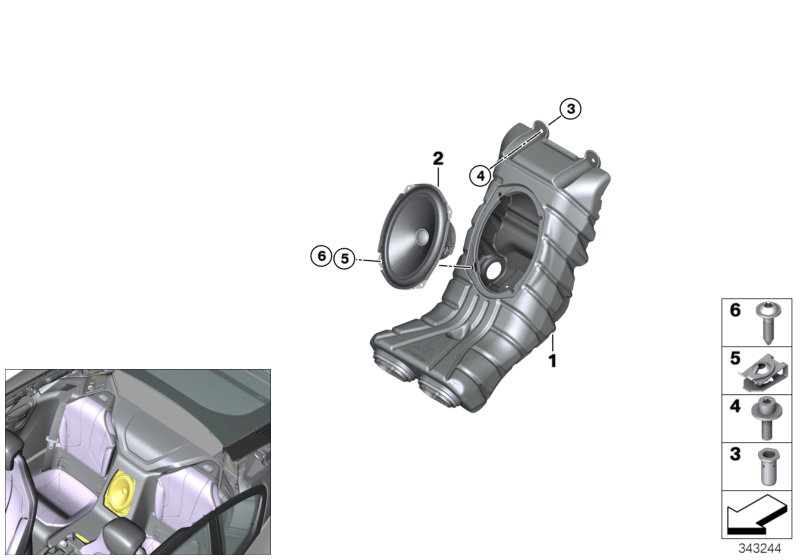 Детали центрального НЧ-динамика для BMW I12 i8 B38 (схема запчастей)