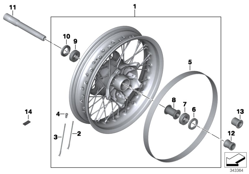 Колесо со спицами Пд для MOTO K21 R nineT (0A06, 0A16) 0 (схема запчастей)