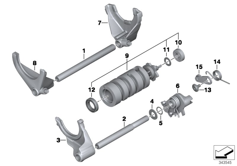 Детали механизма ПП 6-ступенчатой КПП для BMW K26 R 1200 RT 05 (0368,0388) 0 (схема запчастей)