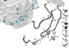Шланги охлаждающей жидкости для BMW F16 X6 40dX N57Z (схема запасных частей)