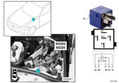 Реле фонарей заднего хода K6325 для BMW E46 325ti M54 (схема запасных частей)