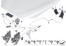 Система замков капота для BMW F06N 640i N55 (схема запасных частей)