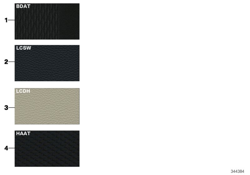 Страница с образцами, цвета обивки для BMW F21 120dX N47N (схема запчастей)