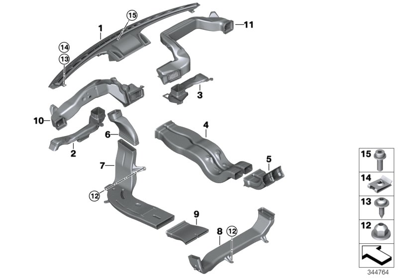 Вентиляционный канал для BMW F15 X5 25dX N47S1 (схема запчастей)