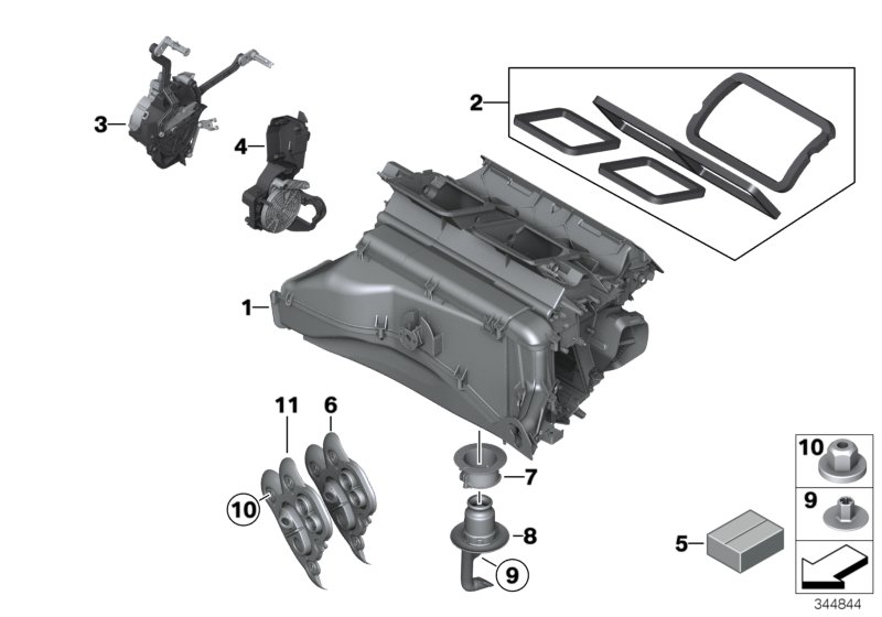 Детали корпуса кондиционера для BMW F25 X3 20dX B47 (схема запчастей)