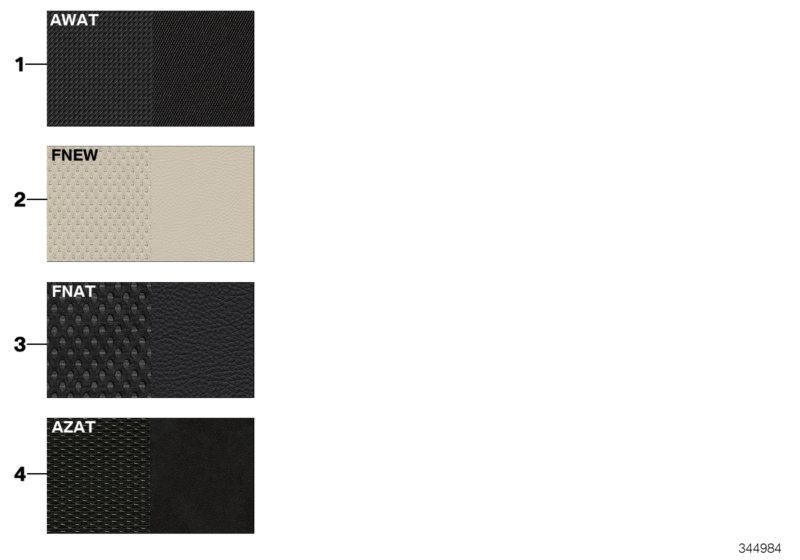Образцовая сторона, цвета обивки, ткань для BMW F07 550i N63 (схема запчастей)
