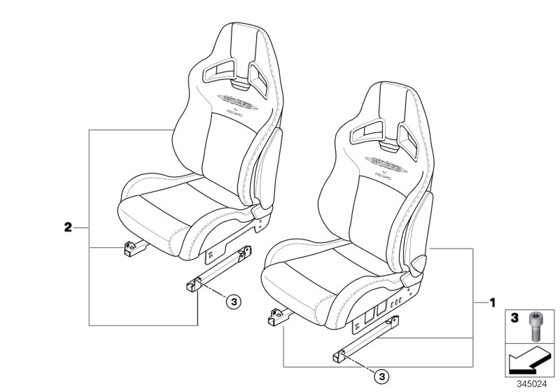 Спортивное сиденье JCW Recaro для MINI R56N Cooper N16 (схема запчастей)