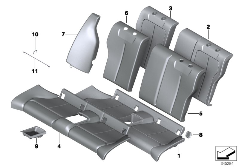 Набивка и обивка базового сиденья Зд для BMW F22 M235iX N55 (схема запчастей)