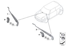 Детали рычага стеклоочистителя для MINI R55 Cooper S N14 (схема запасных частей)