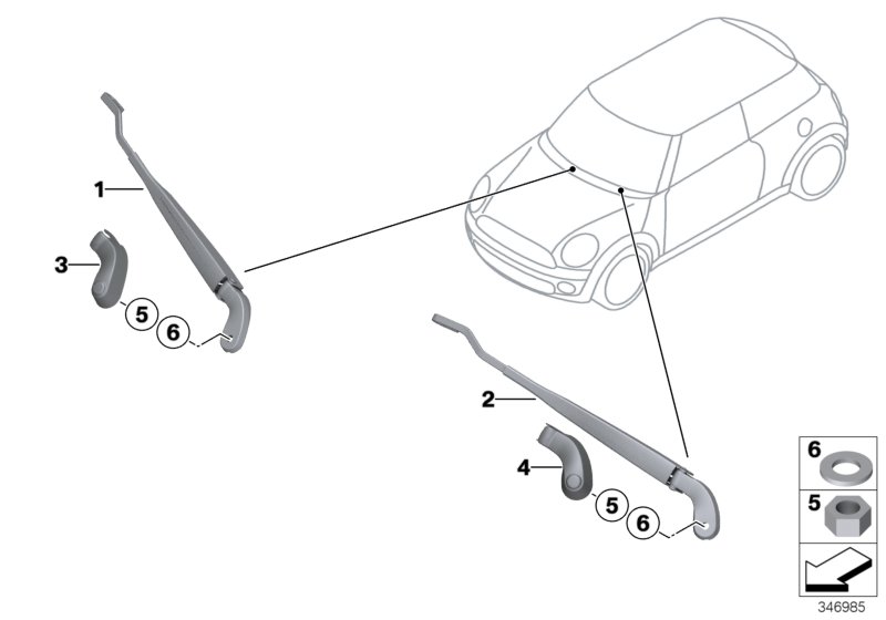 Детали рычага стеклоочистителя для BMW R56N Cooper S N18 (схема запчастей)