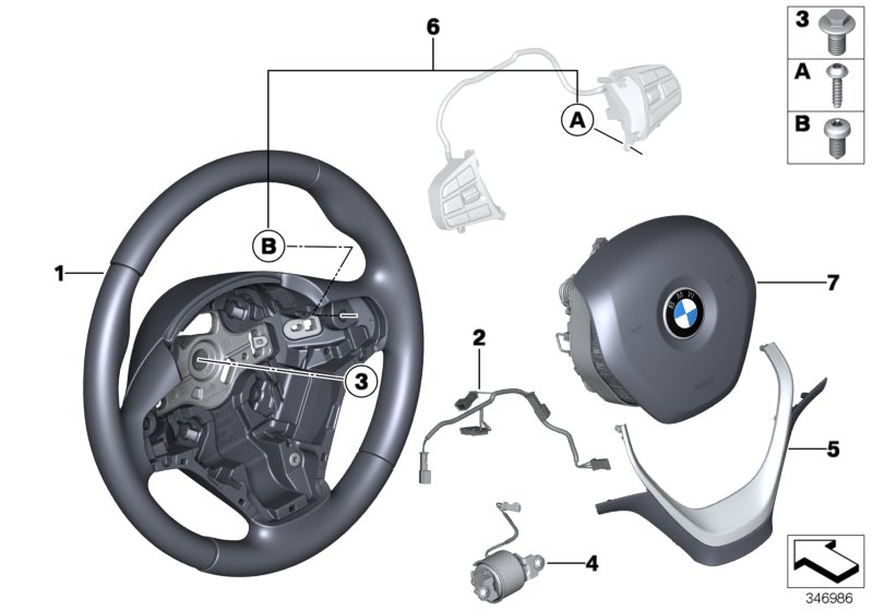 Спортивное рулевое колесо с НПБ кожа для BMW F34 328iX N20 (схема запчастей)