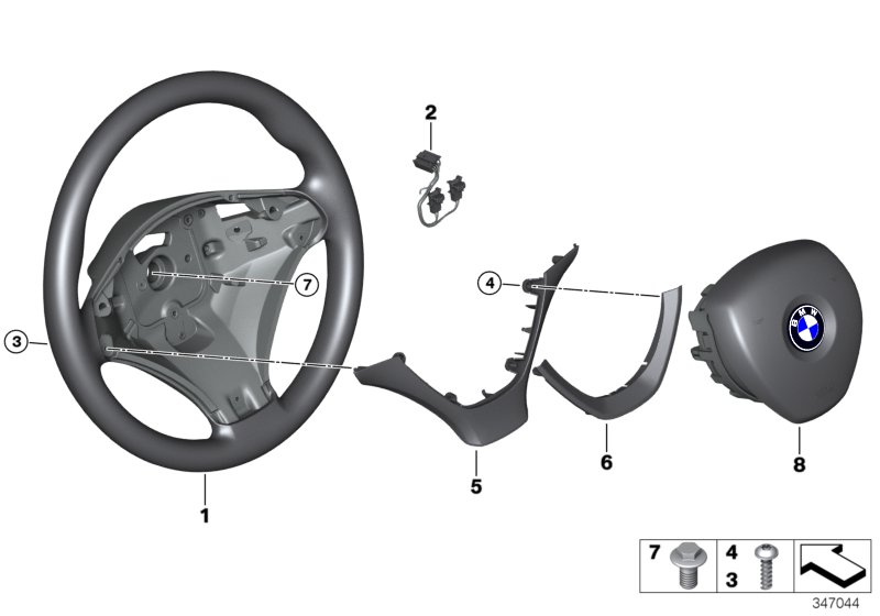 Спортивное рулевое колесо с НПБ кожа для BMW E70 X5 3.0sd M57N2 (схема запчастей)