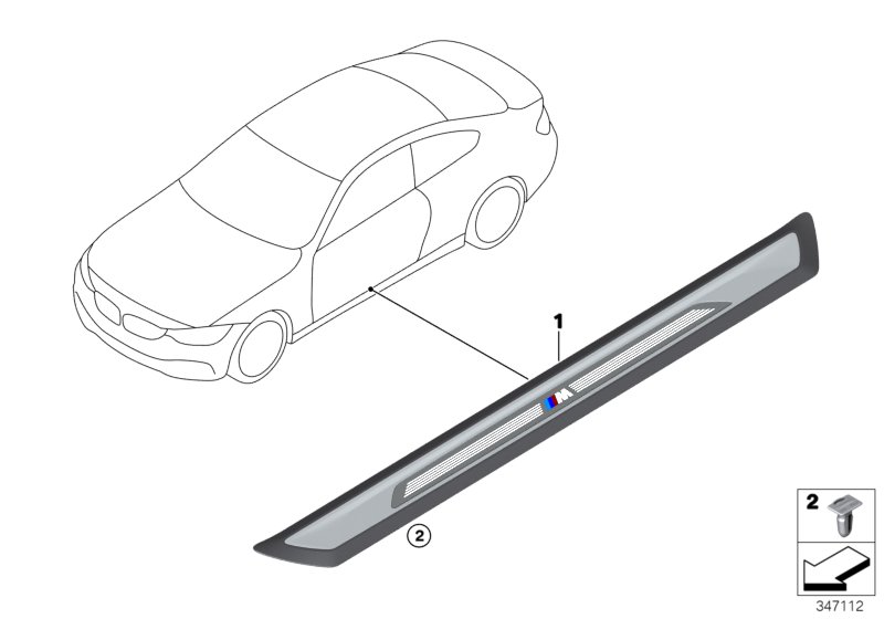 Дооснащение накладкой порога в M-стиле для BMW F32 435i N55 (схема запчастей)