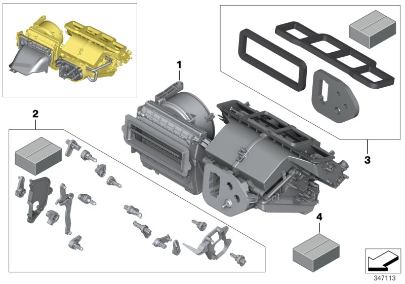 Детали корпуса сист.отопления и кондиц. для BMW I12N i8 B38X (схема запчастей)