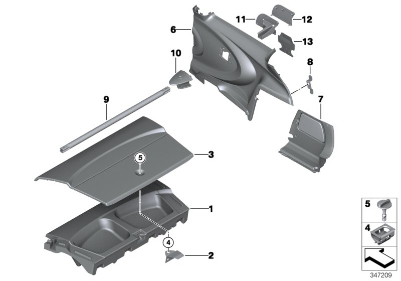 Боковая обшивка/крепление багажа для MINI R56N Coop.S JCW N14 (схема запчастей)