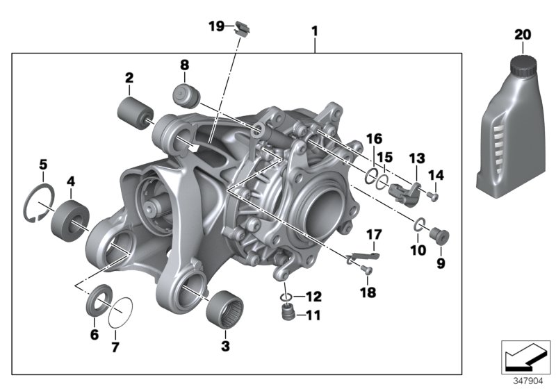 Угловой редуктор с системой вентиляции для BMW K27 R 1200 R 11 (0400,0490) 0 (схема запчастей)
