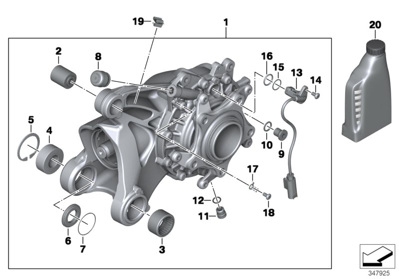 Угловой редуктор с системой вентиляции для BMW K33 R nineT Urban G/S (0J41, 0J43) 0 (схема запчастей)