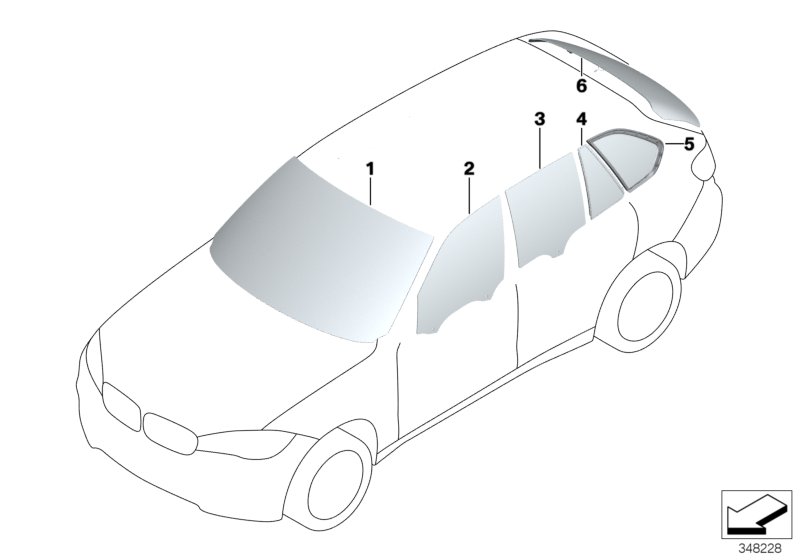 Остекление для BMW F85 X5 M S63R (схема запчастей)