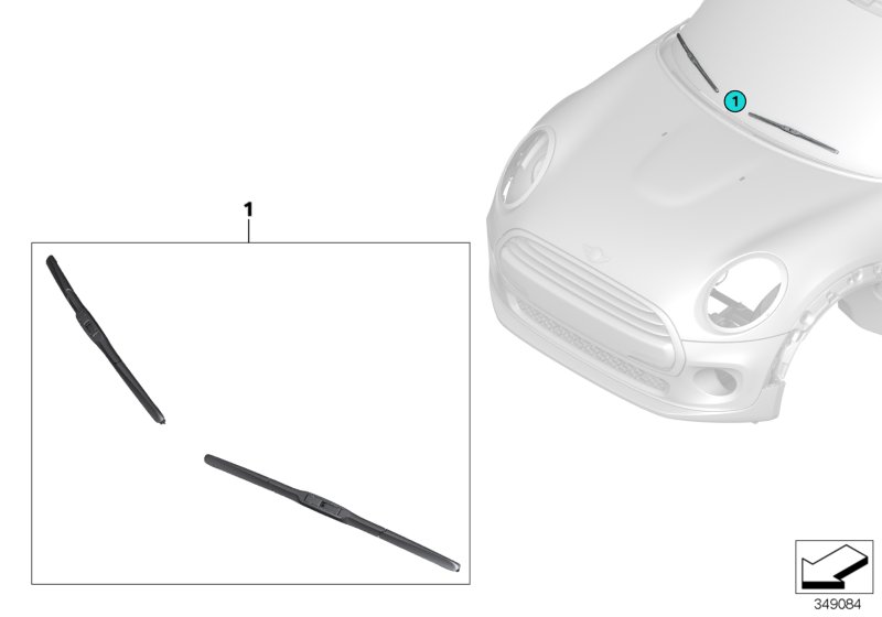 Комплект щеток стеклоочистителя для MINI F57 Cooper SD B47D (схема запчастей)