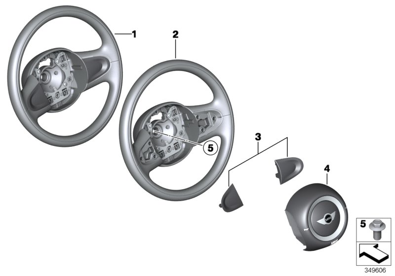 Рулевое колесо с НПБ для MINI R60 One N16 (схема запчастей)