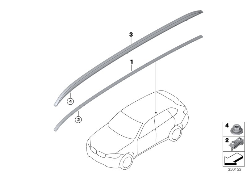 Декоративная планка крыши/леер для BMW F15 X5 40eX N20 (схема запчастей)