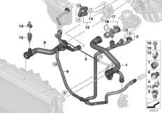 Шланги системы охлаждения для BMW E60N 520i N46N (схема запасных частей)