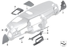 Доп.элементы панели приборов Вх для BMW F10 520d N47N (схема запасных частей)