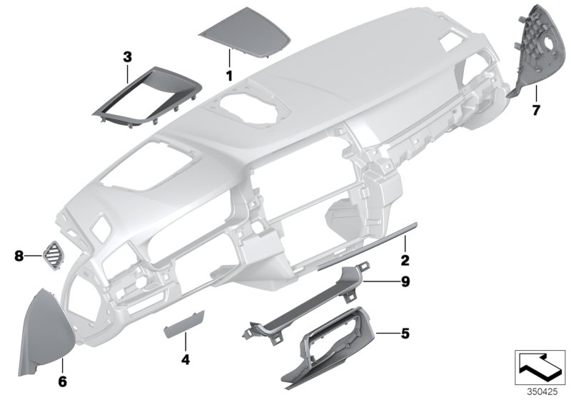 Доп.элементы панели приборов Вх для BMW F10 520d N47N (схема запчастей)