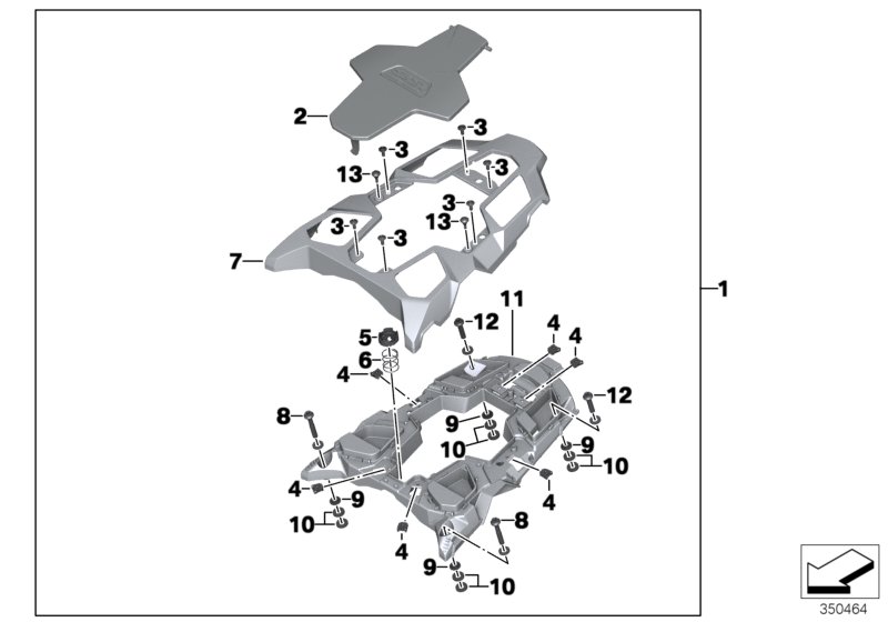 К-т площадки под кофр для сид.пассажира для BMW K50 R 1250 GS 19 (0J91, 0J93) 0 (схема запчастей)