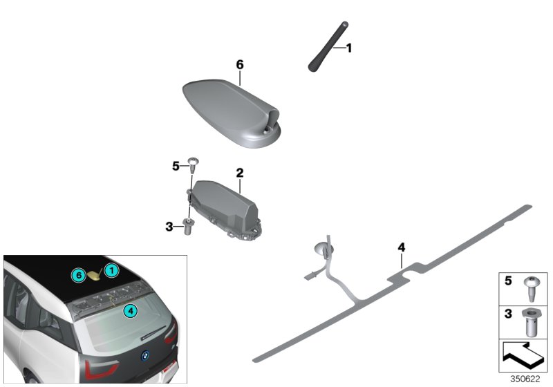 Детали антенны для BMW I01N i3 94Ah IB1 (схема запчастей)