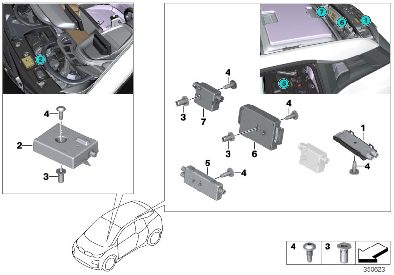 Детали разнесенной антенны для BMW I01N i3s 120Ah IB1 (схема запчастей)