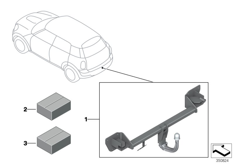 К-т дооснащения съемным ТСУ для MINI R60 Cooper N16 (схема запчастей)