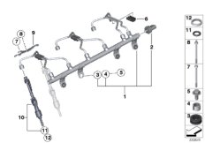 Магистраль Rail/форсунка/провод для BMW F12 640iX N55 (схема запасных частей)
