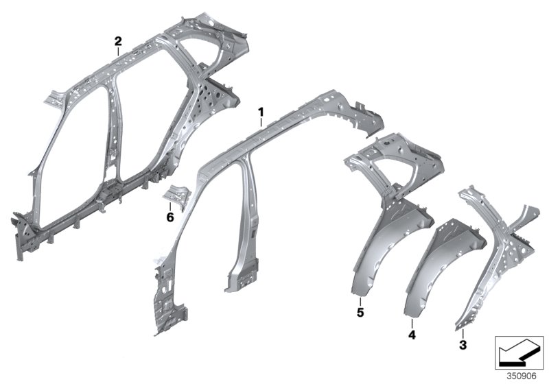 Детали бокового каркаса для BMW F15 X5 50iX 4.4 N63N (схема запчастей)