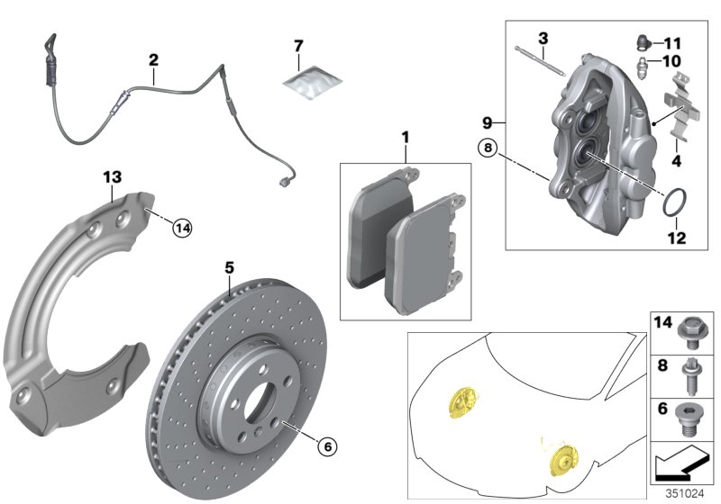 Тормозной механизм переднего колеса для BMW I15 i8 B38X (схема запчастей)