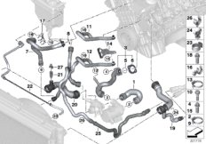 Шланги системы охлаждения для BMW E61 530xi N52 (схема запасных частей)