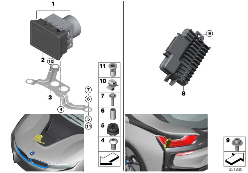 Гидроагрегат DSC/ЭБУ/кронштейн для BMW I12N i8 B38X (схема запчастей)
