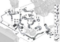 Шланги системы охлаждения для BMW E60 530i N52 (схема запасных частей)