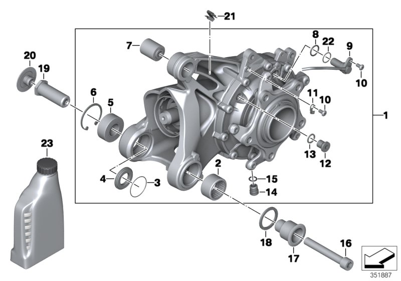 Угловой редуктор Зд для BMW K25H HP2 Enduro (0369,0389) 0 (схема запчастей)