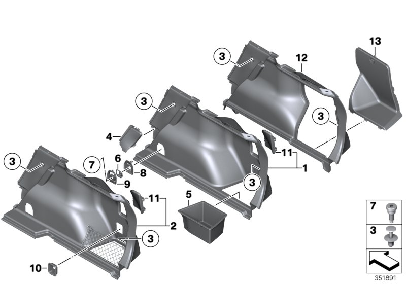 Обшивка багажного отделения П для BMW E84 X1 20dX N47 (схема запчастей)
