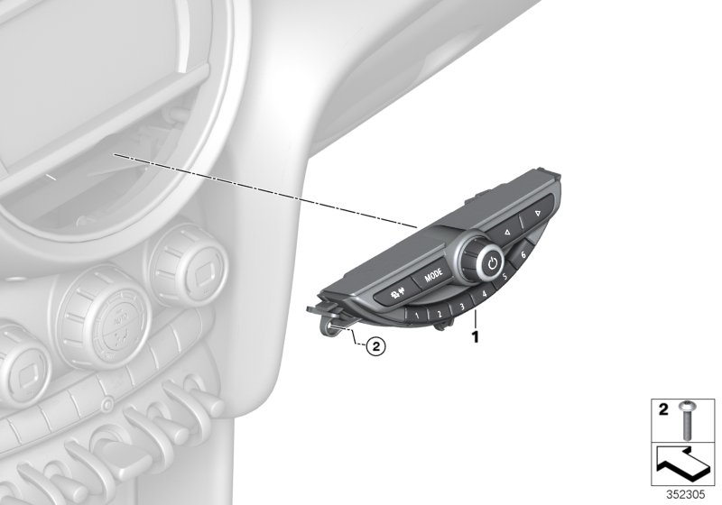 Панель управления аудиосистемой для BMW F56 Cooper S B48C (схема запчастей)