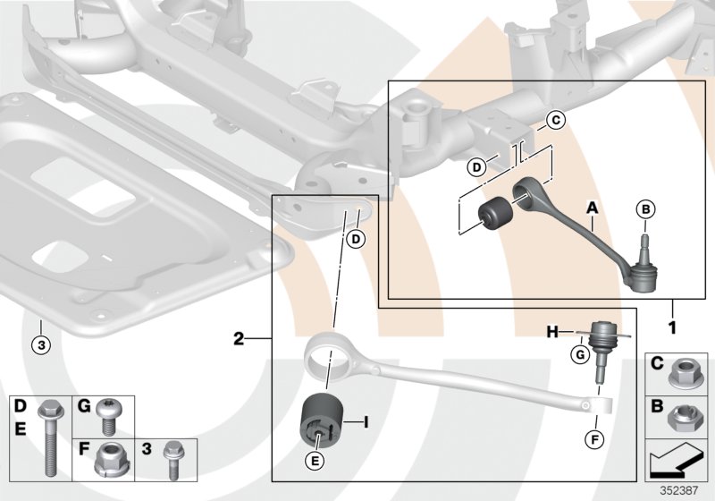 Ремкомплект тяги и попер.рычага подв. для BMW E83N X3 2.5si N52N (схема запчастей)
